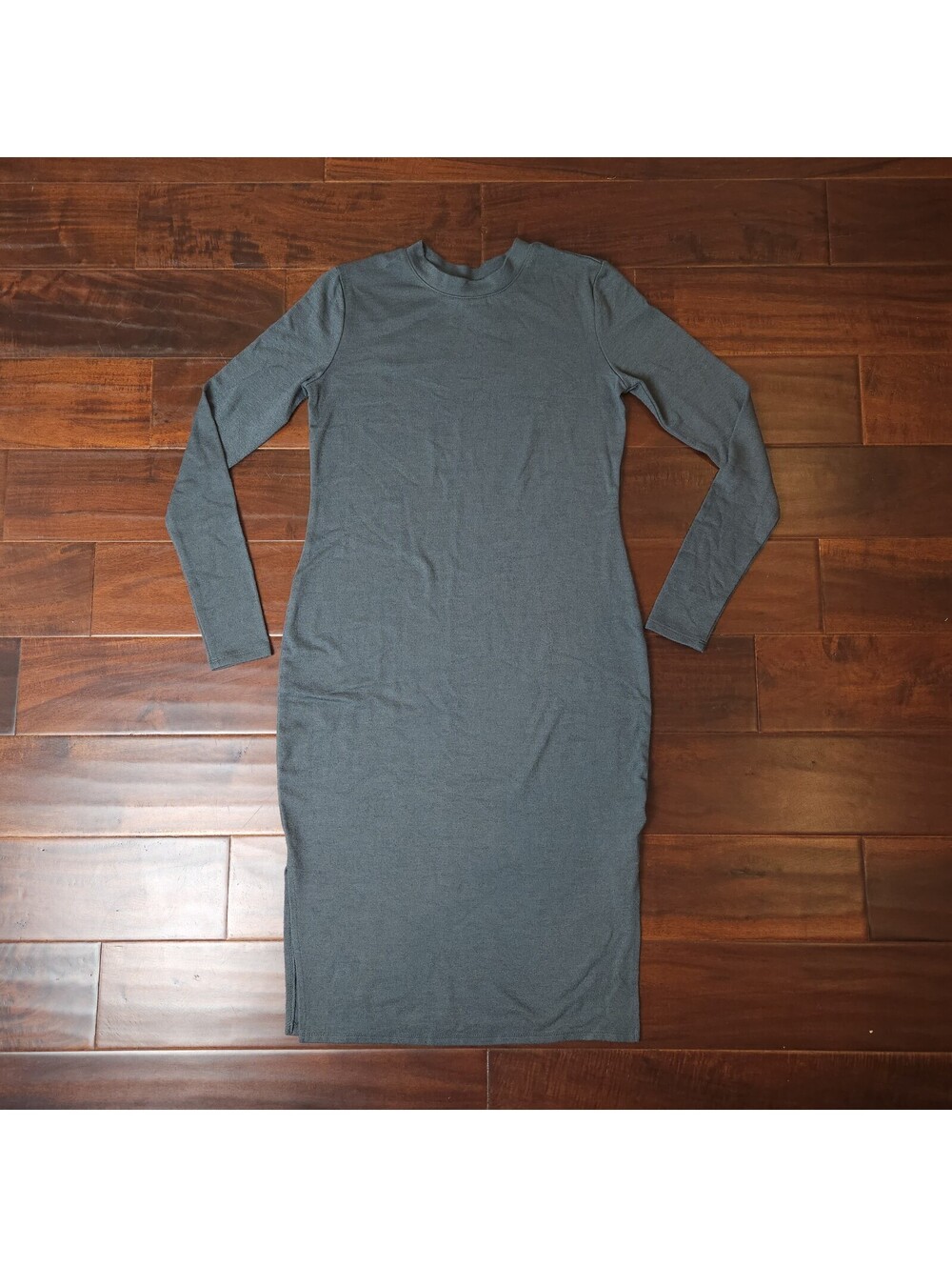 Prologue Dark Gray Long Sleeve Bodycon Midi T-Shirt Dress Womens XS